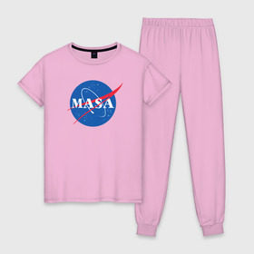 Женская пижама хлопок с принтом Маша (NASA) в Новосибирске, 100% хлопок | брюки и футболка прямого кроя, без карманов, на брюках мягкая резинка на поясе и по низу штанин | nasa | космос | маша