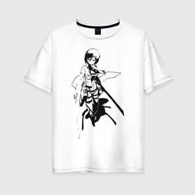 Женская футболка хлопок Oversize с принтом Mikasa Ackerman в Новосибирске, 100% хлопок | свободный крой, круглый ворот, спущенный рукав, длина до линии бедер
 | mikasa | микаса