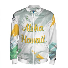 Мужской бомбер 3D с принтом Aloha Hawaii в Новосибирске, 100% полиэстер | застегивается на молнию, по бокам два кармана без застежек, по низу бомбера и на воротнике - эластичная резинка | aloha | summer | sun | travel | гавайи | лето | путешествия