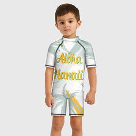 Детский купальный костюм 3D с принтом Aloha Hawaii в Новосибирске, Полиэстер 85%, Спандекс 15% | застежка на молнии на спине | aloha | summer | sun | travel | гавайи | лето | путешествия