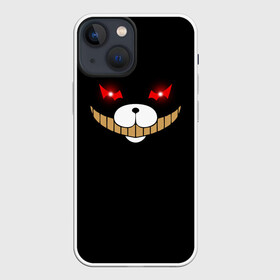 Чехол для iPhone 13 mini с принтом KUROKUMA на черном в Новосибирске,  |  | anime | bear | black  white | danganronpa | kurokuma | monodam | monokuma | monomi | monotaro | pink | rabbit | school | shirokuma | аниме | главарь | мoноми | монокума | черно белый | школа