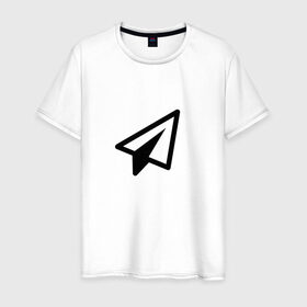 Мужская футболка хлопок с принтом Самолетик в Новосибирске, 100% хлопок | прямой крой, круглый вырез горловины, длина до линии бедер, слегка спущенное плечо. | Тематика изображения на принте: геометрия | иконка | минимализм | самолетик | сообщение | треугольники | ярлык