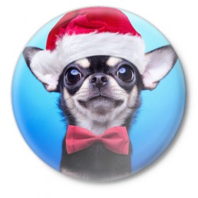 Значок с принтом рождество в Новосибирске,  металл | круглая форма, металлическая застежка в виде булавки | Тематика изображения на принте: dog | happy new year | бантик | взгляд | глаза | новый год | пинчер | праздник | санта клаус | собака | той терьер