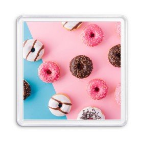 Магнит 55*55 с принтом пончики в Новосибирске, Пластик | Размер: 65*65 мм; Размер печати: 55*55 мм | candy | еда | конфеты | пончики | сладости