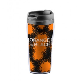 Термокружка-непроливайка с принтом ORANGE IS THE NEW BLACK в Новосибирске, внутренняя часть — пищевой пластик, наружная часть — прозрачный пластик, между ними — полиграфическая вставка с рисунком | объем — 350 мл, герметичная крышка | Тематика изображения на принте: orange is the new black