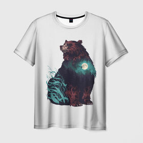 Мужская футболка 3D с принтом Дух природы в Новосибирске, 100% полиэфир | прямой крой, круглый вырез горловины, длина до линии бедер | bear | pooh | win dooh | winnie | винни | дикий | зверь | медведь | пух | символ