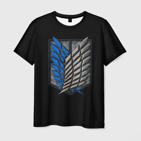 Мужская футболка 3D с принтом Атака Титанов / Сталь в Новосибирске, 100% полиэфир | прямой крой, круглый вырез горловины, длина до линии бедер | attack | on | titan | wings | аккерман | аниме | армин | атака | гвардия | крылья | леви | легион | микаса | свободы | сталь | стационарная | титанов | эмблема | эрен