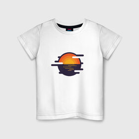 Детская футболка хлопок с принтом Морской закат в Новосибирске, 100% хлопок | круглый вырез горловины, полуприлегающий силуэт, длина до линии бедер | волны | восход | геометрия | закат | минимализм | море | отражение | солнце