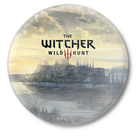 Значок с принтом The Witcher 3: Wild Hunt в Новосибирске,  металл | круглая форма, металлическая застежка в виде булавки | wild hunt | witcher | арбалет | ведьмак 3 | геральт | дикая | магия | охота | сказка | сфера | фэнтези | цири