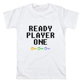 Мужская футболка хлопок с принтом Ready Player One в Новосибирске, 100% хлопок | прямой крой, круглый вырез горловины, длина до линии бедер, слегка спущенное плечо. | Тематика изображения на принте: 