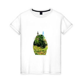 Женская футболка хлопок с принтом Тоторо в Новосибирске, 100% хлопок | прямой крой, круглый вырез горловины, длина до линии бедер, слегка спущенное плечо | art | hayao miyazaki | mei kusakabe | tonari no totoro | берлога | лапа | лес | мой сосед тоторо | хаяо миядзаки