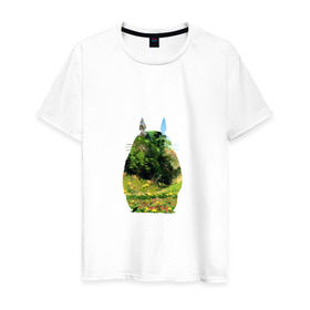 Мужская футболка хлопок с принтом Тоторо в Новосибирске, 100% хлопок | прямой крой, круглый вырез горловины, длина до линии бедер, слегка спущенное плечо. | art | hayao miyazaki | mei kusakabe | tonari no totoro | берлога | лапа | лес | мой сосед тоторо | хаяо миядзаки