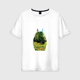 Женская футболка хлопок Oversize с принтом Тоторо в Новосибирске, 100% хлопок | свободный крой, круглый ворот, спущенный рукав, длина до линии бедер
 | art | hayao miyazaki | mei kusakabe | tonari no totoro | берлога | лапа | лес | мой сосед тоторо | хаяо миядзаки