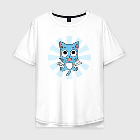 Мужская футболка хлопок Oversize с принтом Happy в Новосибирске, 100% хлопок | свободный крой, круглый ворот, “спинка” длиннее передней части | cat | fairy tail | китай | кот | нацу | хвост феи