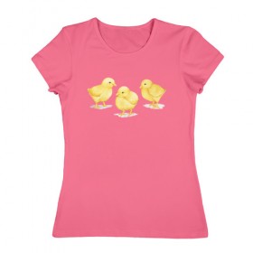 Женская футболка хлопок с принтом Цыплята в Новосибирске, 100% хлопок | прямой крой, круглый вырез горловины, длина до линии бедер, слегка спущенное плечо | животные | курица | мими | прелесть | птицы | утки | цыпа | цыплята