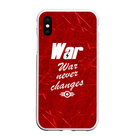 Чехол для iPhone XS Max матовый с принтом WAR NEVER CHANGES в Новосибирске, Силикон | Область печати: задняя сторона чехла, без боковых панелей | Тематика изображения на принте: 101 | 111 | 76 | atom cats | bethesda | brotherhood of steel | fallout | nuka cola | outcast | tunnel snakes | vault | war | братство стали | бункер | война | убежище | фолаут | фоллаут | ядеркола