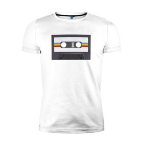 Мужская футболка премиум с принтом Компакт-кассета в Новосибирске, 92% хлопок, 8% лайкра | приталенный силуэт, круглый вырез ворота, длина до линии бедра, короткий рукав | 90 е | арт | аудиокассета | дизайн | компакт кассета | магнитола | музыка | ретро