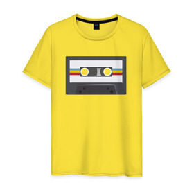 Мужская футболка хлопок с принтом Компакт-кассета в Новосибирске, 100% хлопок | прямой крой, круглый вырез горловины, длина до линии бедер, слегка спущенное плечо. | 90 е | арт | аудиокассета | дизайн | компакт кассета | магнитола | музыка | ретро