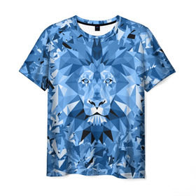 Мужская футболка 3D с принтом Сине-бело-голубой лев в Новосибирске, 100% полиэфир | прямой крой, круглый вырез горловины, длина до линии бедер | Тематика изображения на принте: fczp | spb | zenit | белый | геометрия | зенит | питер | санкт петербург | синий | спб | треугольники