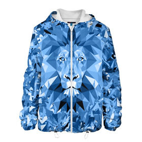 Мужская куртка 3D с принтом Сине-бело-голубой лев в Новосибирске, ткань верха — 100% полиэстер, подклад — флис | прямой крой, подол и капюшон оформлены резинкой с фиксаторами, два кармана без застежек по бокам, один большой потайной карман на груди. Карман на груди застегивается на липучку | fczp | spb | zenit | белый | геометрия | зенит | питер | санкт петербург | синий | спб | треугольники