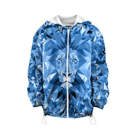Детская куртка 3D с принтом Сине-бело-голубой лев в Новосибирске, 100% полиэстер | застежка — молния, подол и капюшон оформлены резинкой с фиксаторами, по бокам — два кармана без застежек, один потайной карман на груди, плотность верхнего слоя — 90 г/м2; плотность флисового подклада — 260 г/м2 | fczp | spb | zenit | белый | геометрия | зенит | питер | санкт петербург | синий | спб | треугольники