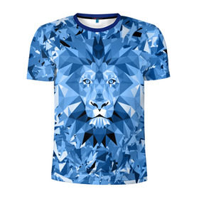 Мужская футболка 3D спортивная с принтом Сине-бело-голубой лев в Новосибирске, 100% полиэстер с улучшенными характеристиками | приталенный силуэт, круглая горловина, широкие плечи, сужается к линии бедра | Тематика изображения на принте: fczp | spb | zenit | белый | геометрия | зенит | питер | санкт петербург | синий | спб | треугольники