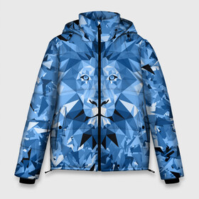 Мужская зимняя куртка 3D с принтом Сине-бело-голубой лев в Новосибирске, верх — 100% полиэстер; подкладка — 100% полиэстер; утеплитель — 100% полиэстер | длина ниже бедра, свободный силуэт Оверсайз. Есть воротник-стойка, отстегивающийся капюшон и ветрозащитная планка. 

Боковые карманы с листочкой на кнопках и внутренний карман на молнии. | fczp | spb | zenit | белый | геометрия | зенит | питер | санкт петербург | синий | спб | треугольники
