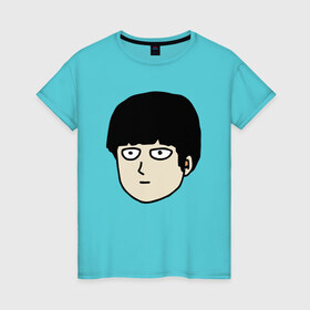 Женская футболка хлопок с принтом Моб в Новосибирске, 100% хлопок | прямой крой, круглый вырез горловины, длина до линии бедер, слегка спущенное плечо | anime | mob psycho 100 | shigeo kageyama | аниме | моб психо 100