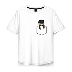 Мужская футболка хлопок Oversize с принтом Моб в кармане в Новосибирске, 100% хлопок | свободный крой, круглый ворот, “спинка” длиннее передней части | anime | mob psycho 100 | shigeo kageyama | аниме | моб психо 100