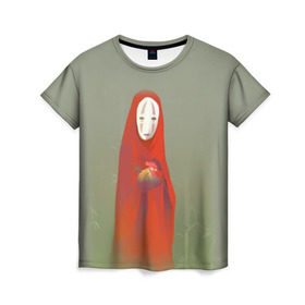 Женская футболка 3D с принтом Унесенные призраками в Новосибирске, 100% полиэфир ( синтетическое хлопкоподобное полотно) | прямой крой, круглый вырез горловины, длина до линии бедер | Тематика изображения на принте: spirited away | аниме | безликий | унесённые призраками | хаяо миядзаки
