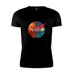 Мужская футболка премиум с принтом Nasa Space в Новосибирске, 92% хлопок, 8% лайкра | приталенный силуэт, круглый вырез ворота, длина до линии бедра, короткий рукав | америка | астронавт | звезды | космонавт | космос | логотип | наса | сша