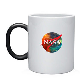 Кружка хамелеон с принтом Nasa Space в Новосибирске, керамика | меняет цвет при нагревании, емкость 330 мл | америка | астронавт | звезды | космонавт | космос | логотип | наса | сша