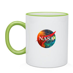 Кружка двухцветная с принтом Nasa Space в Новосибирске, керамика | объем — 330 мл, диаметр — 80 мм. Цветная ручка и кайма сверху, в некоторых цветах — вся внутренняя часть | америка | астронавт | звезды | космонавт | космос | логотип | наса | сша