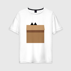 Женская футболка хлопок Oversize с принтом Кот Шреденгера в Новосибирске, 100% хлопок | свободный крой, круглый ворот, спущенный рукав, длина до линии бедер
 | геометрия | коробка | кот | кот в коробке | минимализм | тень | уши | шреденгер