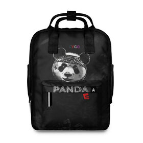 Женский рюкзак 3D с принтом Cygo - panda E в Новосибирске, 100% полиэстер | лямки с регулируемой длиной, сверху ручки, чтобы рюкзак нести как сумку. Основное отделение закрывается на молнию, как и внешний карман. Внутри два дополнительных кармана, один из которых закрывается на молнию. По бокам два дополнительных кармашка, куда поместится маленькая бутылочка
 | Тематика изображения на принте: cygo | panda e | rap | бандана | гепард | голова | леонид вакальчук | медведь | мы бежим с тобой как будто от гепарда | надпись | панда е | реп | репер | рэп | рэпер | сайго | суго | цуго