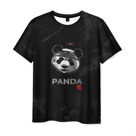 Мужская футболка 3D с принтом Cygo - panda E в Новосибирске, 100% полиэфир | прямой крой, круглый вырез горловины, длина до линии бедер | Тематика изображения на принте: cygo | panda e | rap | бандана | гепард | голова | леонид вакальчук | медведь | мы бежим с тобой как будто от гепарда | надпись | панда е | реп | репер | рэп | рэпер | сайго | суго | цуго