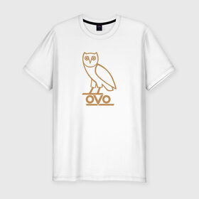 Мужская футболка премиум с принтом OVO owl в Новосибирске, 92% хлопок, 8% лайкра | приталенный силуэт, круглый вырез ворота, длина до линии бедра, короткий рукав | drake | hotlinebling | more life | ovo | sixgod | дрейк