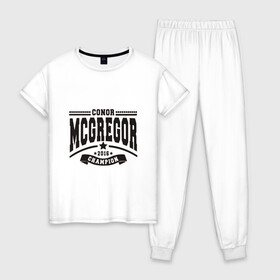 Женская пижама хлопок с принтом Conor McGregor в Новосибирске, 100% хлопок | брюки и футболка прямого кроя, без карманов, на брюках мягкая резинка на поясе и по низу штанин | conor | mcgregor | mma | ufc | конор | макгрегор