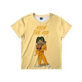 Детская футболка 3D с принтом Rich The Kid в Новосибирске, 100% гипоаллергенный полиэфир | прямой крой, круглый вырез горловины, длина до линии бедер, чуть спущенное плечо, ткань немного тянется | freshman | kid | plug | rap | rich | the | walk | богатый | волк | зе кид | инопланетянин | нло | плаг | ребенок | репер | рич | рэп | рэпер | фрешмен