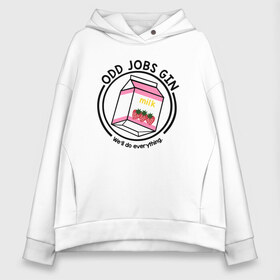 Женское худи Oversize хлопок с принтом Strawberry Milk Odd Jobs Gin в Новосибирске, френч-терри — 70% хлопок, 30% полиэстер. Мягкий теплый начес внутри —100% хлопок | боковые карманы, эластичные манжеты и нижняя кромка, капюшон на магнитной кнопке | Тематика изображения на принте: anime | gin tama | gintama | аниме | гинтама