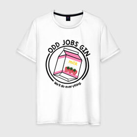 Мужская футболка хлопок с принтом Strawberry Milk Odd Jobs Gin в Новосибирске, 100% хлопок | прямой крой, круглый вырез горловины, длина до линии бедер, слегка спущенное плечо. | Тематика изображения на принте: anime | gin tama | gintama | аниме | гинтама