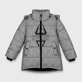 Зимняя куртка для девочек 3D с принтом THE ELDER SCROLLS в Новосибирске, ткань верха — 100% полиэстер; подклад — 100% полиэстер, утеплитель — 100% полиэстер. | длина ниже бедра, удлиненная спинка, воротник стойка и отстегивающийся капюшон. Есть боковые карманы с листочкой на кнопках, утяжки по низу изделия и внутренний карман на молнии. 

Предусмотрены светоотражающий принт на спинке, радужный светоотражающий элемент на пуллере молнии и на резинке для утяжки. | dovahkiin | dragonborn | fus ro dah | royal play | rpg | skyrim | tes | tes online | the elder scrolls | война | докавин | компьютерные игры | рпг