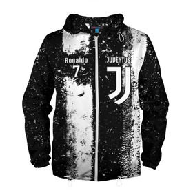 Мужская ветровка 3D с принтом Ronaldo uniform в Новосибирске, 100% полиэстер | подол и капюшон оформлены резинкой с фиксаторами, два кармана без застежек по бокам, один потайной карман на груди | Тематика изображения на принте: 7 | cristiano | juventus | ronaldo | белые | криштиану | линии | роналду | черные | ювентус