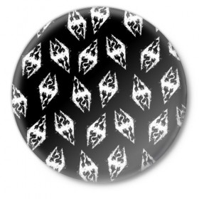 Значок с принтом THE ELDER SCROLLS в Новосибирске,  металл | круглая форма, металлическая застежка в виде булавки | dovahkiin | dragonborn | fus ro dah | rpg | skyrim | tes | the elder scrolls | докавин | рпг