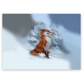 Поздравительная открытка с принтом Гордый лис в Новосибирске, 100% бумага | плотность бумаги 280 г/м2, матовая, на обратной стороне линовка и место для марки
 | белый | зима | лес | лис | лиса | мех | оранжевый | охотник | природа | снег | хитрый