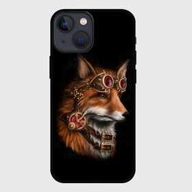 Чехол для iPhone 13 mini с принтом КОРОЛЕВСКИЙ ЛИС | KING FOX в Новосибирске,  |  | белый | золото | лис | лиса | мех | оранжевый | охотник | очки | ремень | хитрый