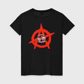 Женская футболка хлопок с принтом Монгол Шуудан в Новосибирске, 100% хлопок | прямой крой, круглый вырез горловины, длина до линии бедер, слегка спущенное плечо | монгол шуудан анархия анархо рок рок панк