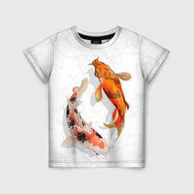 Детская футболка 3D с принтом Приношу удачу в Новосибирске, 100% гипоаллергенный полиэфир | прямой крой, круглый вырез горловины, длина до линии бедер, чуть спущенное плечо, ткань немного тянется | Тематика изображения на принте: вода | золотые | рыбы | счастье | удача