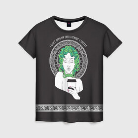 Женская футболка 3D с принтом Gorgon в Новосибирске, 100% полиэфир ( синтетическое хлопкоподобное полотно) | прямой крой, круглый вырез горловины, длина до линии бедер | black magic | coffee | food | gorgon | love | magic | medusa | witchcraft | горгона | греция | кофе | магия | медуза