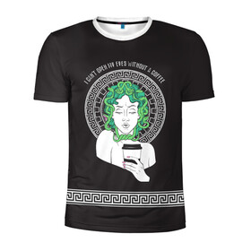 Мужская футболка 3D спортивная с принтом Gorgon в Новосибирске, 100% полиэстер с улучшенными характеристиками | приталенный силуэт, круглая горловина, широкие плечи, сужается к линии бедра | black magic | coffee | food | gorgon | love | magic | medusa | witchcraft | горгона | греция | кофе | магия | медуза